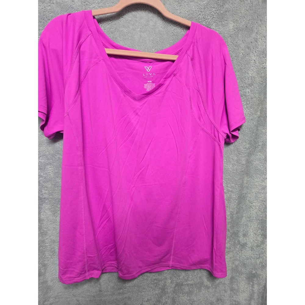 Livi Active Magenta Pink V-Neck Short Sleeve Performance Athletic Top 14/16
